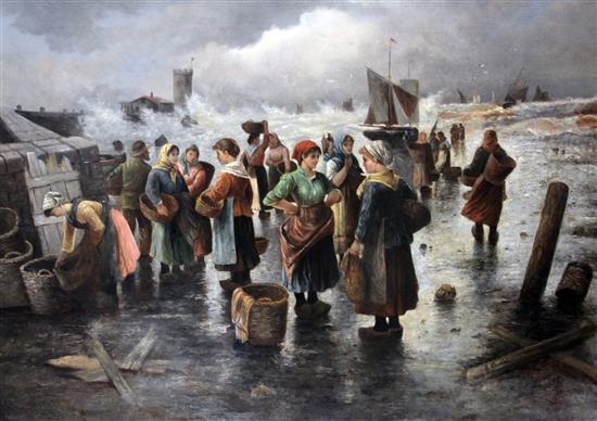 Eugene Joseph Lacroix (1814-1875) Fishermens wives waiting on the shore, 35 x 48.5in.